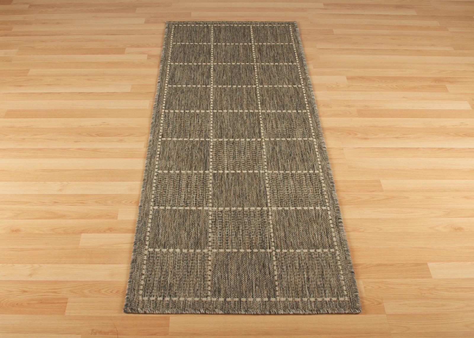 Anti Slip Checked Flatweave Runner Grey